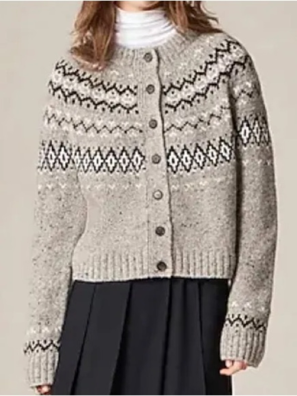 J Crew Gray Nordic Pattern Wool-Blend Button Cardigan Sweater